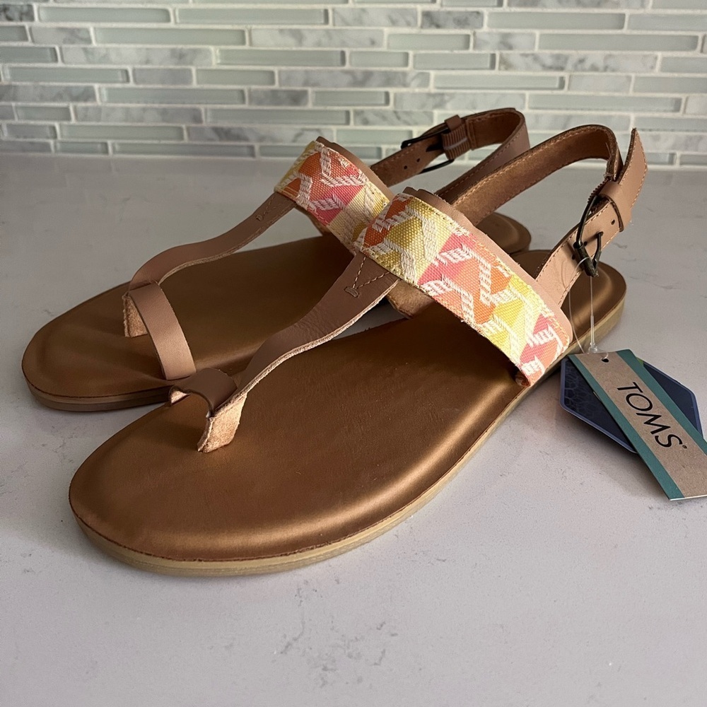 Toms Women's Bree Sandals Warm Beige Leather Size 8.5 - Picture 2 of 7